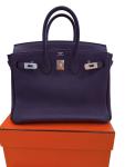 Blue Togo Leather Hermes Birkin 25 Handbag