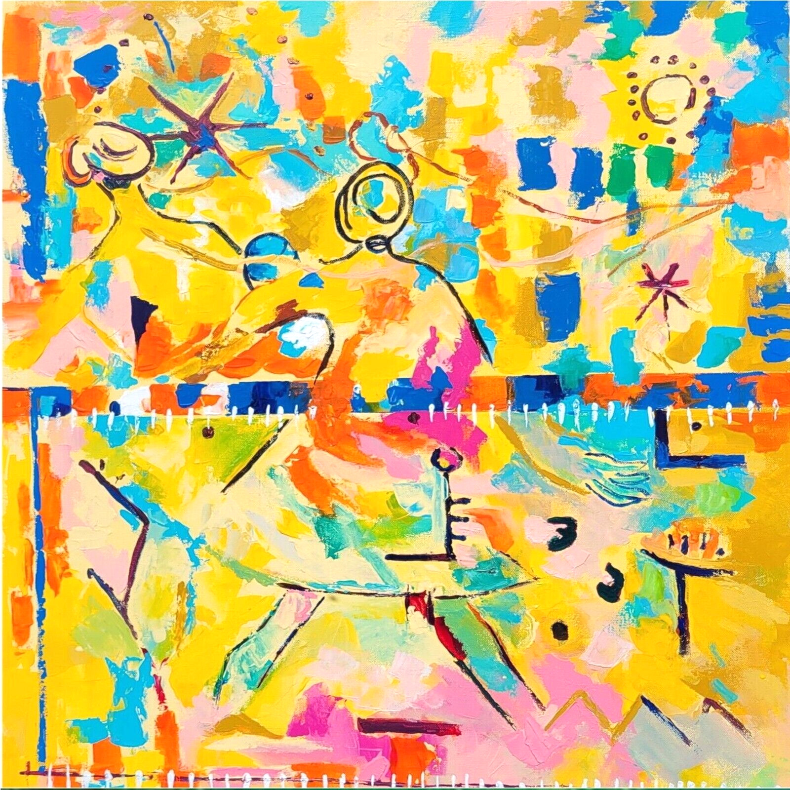 Abstract Caribbean Framed Canvas Giclee - $395