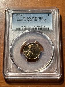 1955 Lincoln Penny DDO DDR PCGS PR67 RD