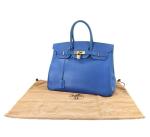 Hermes Birkin 35 Blue Hydra Leather Bag