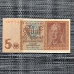 WW2 German 5 Mark Banknote - 1942 Currency