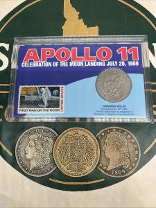 Apollo 11 Moon Landing Coin and Stamp Set