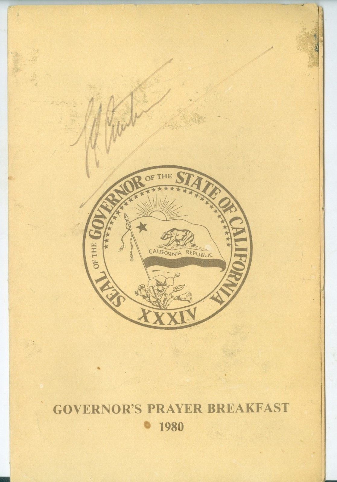 Jacques-Cousteau 1980 Signed Prayer Breakfast with Gov Brown