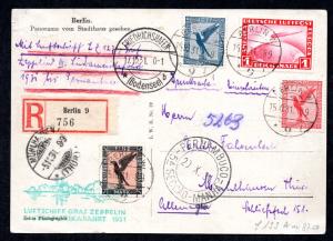 1931 Germany Zeppelin Registered Berlin Postcard