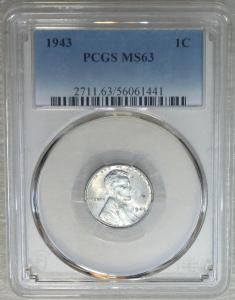 1943 Lincoln Steel Cent PCGS MS63 Bright Luster