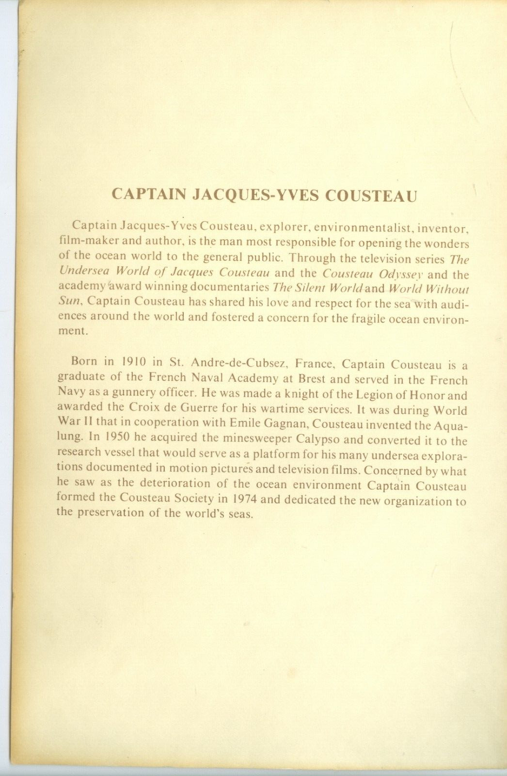 Jacques-Cousteau 1980 Signed Prayer Breakfast with Gov Brown