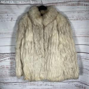 Gray Fox Fur High Collar Coat Jacket, Size M