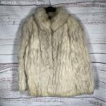Gray Fox Fur High Collar Coat Jacket, Size M