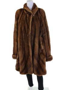 Brown Real Fur Long Sleeve Coat for Women