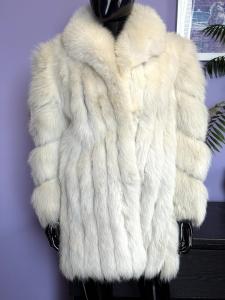 Vintage White Fox Fur Coat Jacket - Large