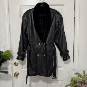 Vintage Reversible Black Mink Leather Coat XL