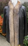 Brown Leather Women's Coat with Fox Fur Trim