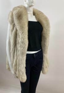 Soft Blue Fox Fur Vest Coat with Satin Lining