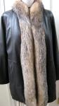 Brown Leather Women's Coat with Fox Fur Trim