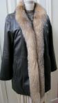 Brown Leather Women's Coat with Fox Fur Trim