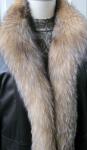 Brown Leather Women's Coat with Fox Fur Trim