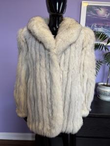 Blue Fox Fur Coat with Silver Stripes