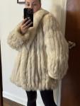 Blue Fox Fur Coat with Silver Stripes
