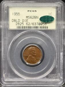 1955 Lincoln Wheat Cent MS-62 BN CAC Doubled Die