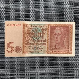 WW2 1942 German 5 Mark Banknote Collectible