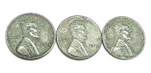 1943 Lincoln Steel Wheat Penny Set - 3 Coins