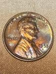 1955 Lincoln Wheat Cent Rainbow Toned Double Die