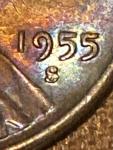 1955 Lincoln Wheat Cent Rainbow Toned Double Die