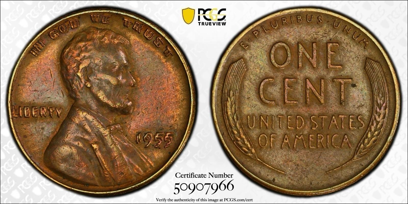 1955 Lincoln Wheat Copper Cent DDO Die#1