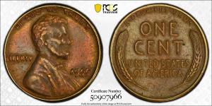 1955 Lincoln Wheat Copper Cent DDO Die#1