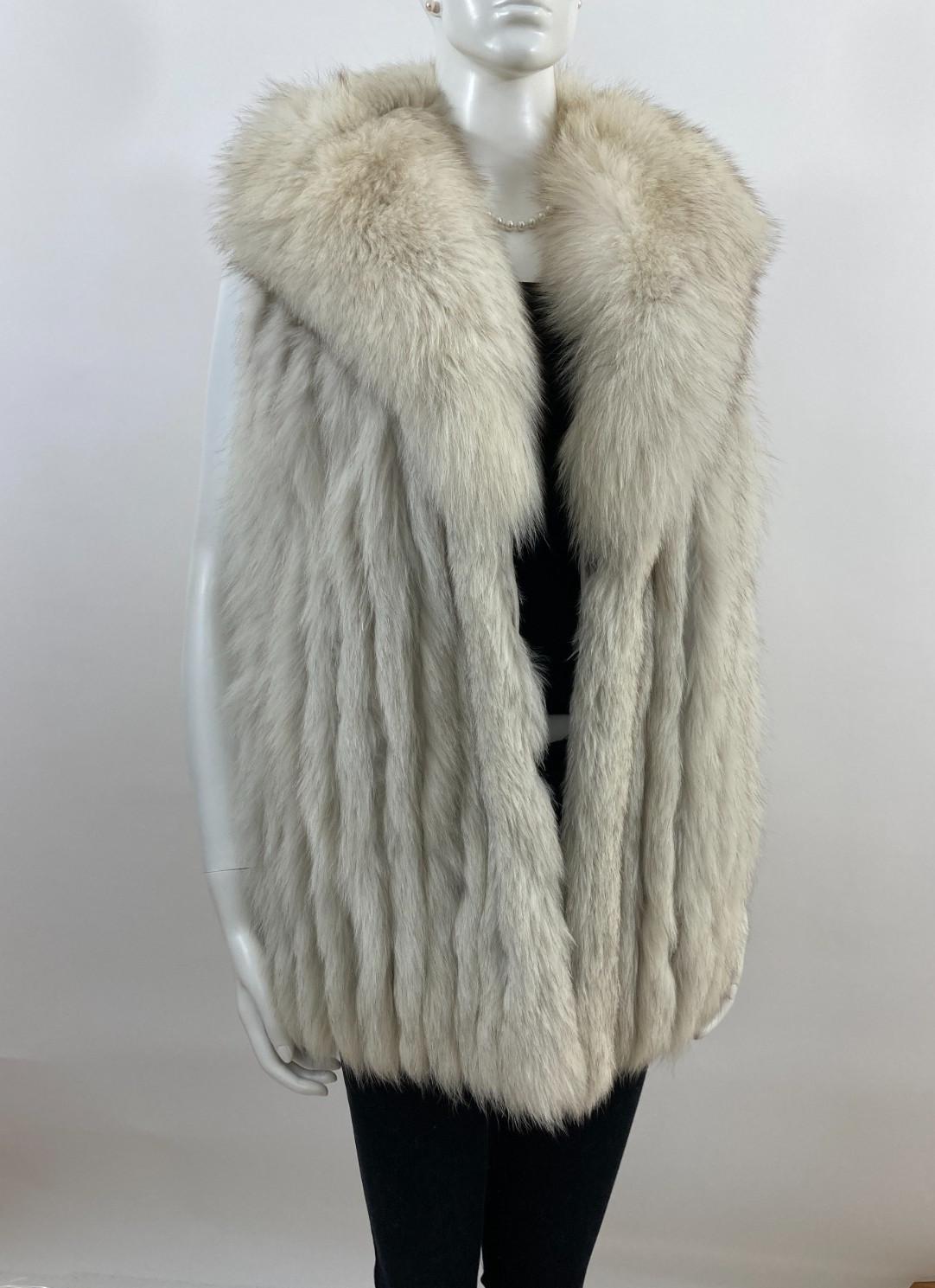 Vintage Blue Fox Fur Vest Coat - Size M