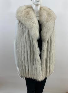 Vintage Blue Fox Fur Vest Coat - Size M