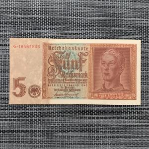 WW2 German 5 Mark Banknote Currency Collectible