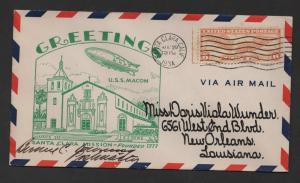 1934 Zeppelin Flight Cover, Santa Clara to New Orleans