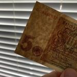 WW2 German 5 Mark Banknote Currency Collectible
