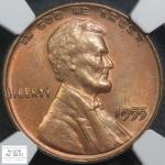 1955 Red-Brown Lincoln Wheat Copper Cent DDO