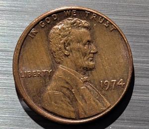 1974 Off-Center Penny with Rainbow Tones