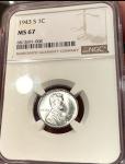 1943-S Steel Penny NGC MS 67 Beautiful Detail