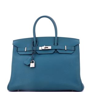 Blue Togo Hermes Birkin Handbag with Palladium