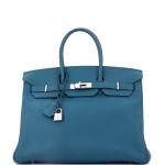 Blue Togo Hermes Birkin Handbag with Palladium