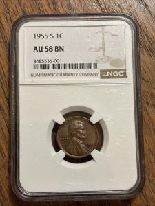 1955-S Lincoln Wheat Cent Penny NGC AU58