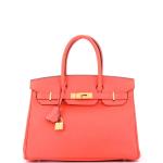 Red Hermes Birkin 30 Epsom Handbag with Gold
