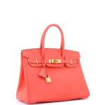 Red Hermes Birkin 30 Epsom Handbag with Gold
