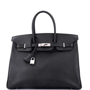 Black Hermes Birkin 35 Handbag with Palladium Hardware
