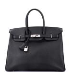 Black Hermes Birkin 35 Handbag with Palladium Hardware