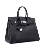 Black Hermes Birkin 35 Handbag with Palladium Hardware