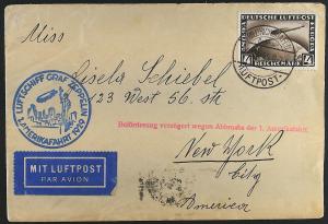 1929 Germany Zeppelin Airmail Cover with 4M Stamp