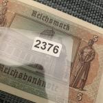 WWII 1942 German 5 Mark Banknote Collectible