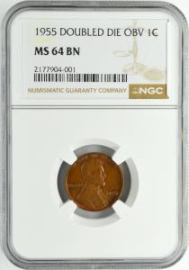 1955 Double Die Obverse Wheat Cent MS 64