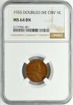 1955 Double Die Obverse Wheat Cent MS 64