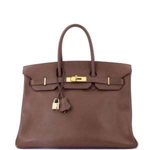 Brown Hermes Birkin 35 Handbag with Gold Hardware